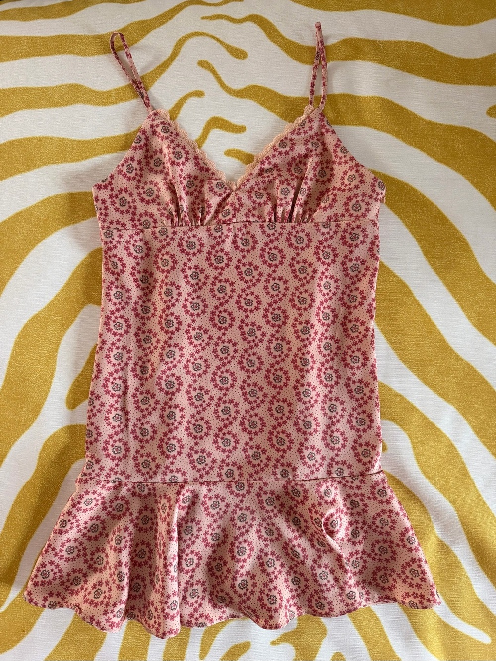 Urban Outfitters Pink Floral Lace-Trim Chemise